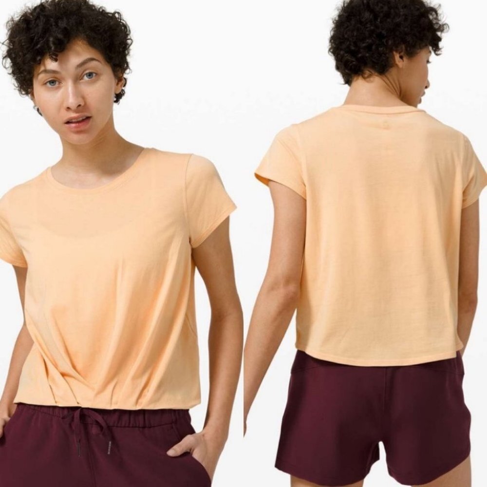 Lululemon Pleats and‎ Thank You Peach Short Sleeve Crop Top Size 4 Tee 2020 Tee